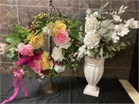 Floral arrangement and wreath on stand