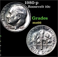 1980-p Roosevelt Dime 10c Grades GEM+ Unc