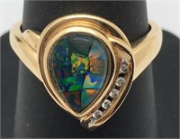 10k Gold, Diamond & Inlaid Mother Of Pearl Ring