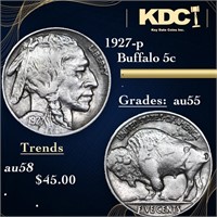 1927-p Buffalo Nickel 5c Grades Choice AU