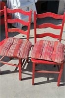 (2) Vintage Red Wood Kitchen Chairs