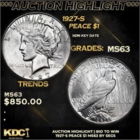 ***Auction Highlight*** 1927-s Peace Dollar 1 Grad