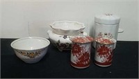 Vintage planter, vintage Oriental jars, and other