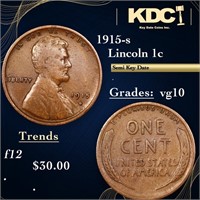 1915-s Lincoln Cent 1c Grades vg+