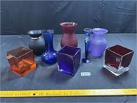 Colored Glass Vases, Hand Painted Bud Vase