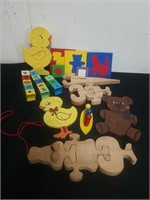 Vintage wooden puzzles, and plastic building
