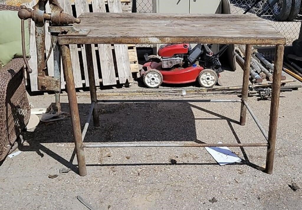 Shop Table with Vintage Table Vise