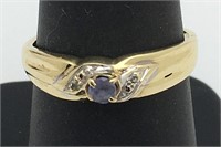 14k Gold, Diamond & Purple Stone Ring