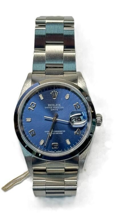 STAINLESS ROLEX DATE ADJUST BLUE DIAL