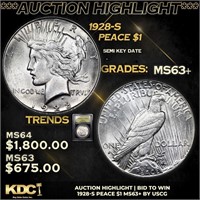 ***Auction Highlight*** 1928-s Peace Dollar 1 Grad