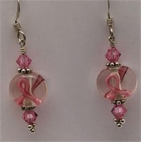 Sterling Silver Pink Ribbon Earrings