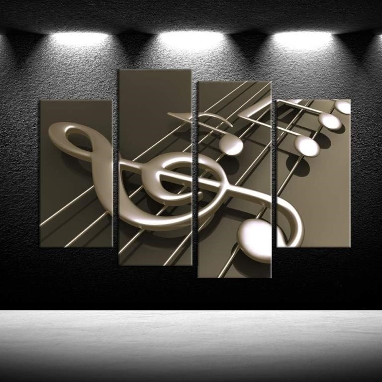 4 Panel 3D Music Notes Canvas Wall Art