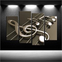 4 Panel 3D Music Notes Canvas Wall Art