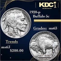 1920-p Buffalo Nickel 5c Grades Select Unc