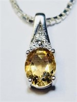 925 Sterling Silver Diamond & Citrine Pendant