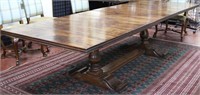HAND CARVED SOLID WALNUT  TRESTLE DINING TABLE