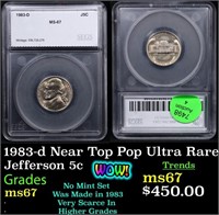 1983-d Jefferson Nickel Ultra Rare Near Top Pop! 5