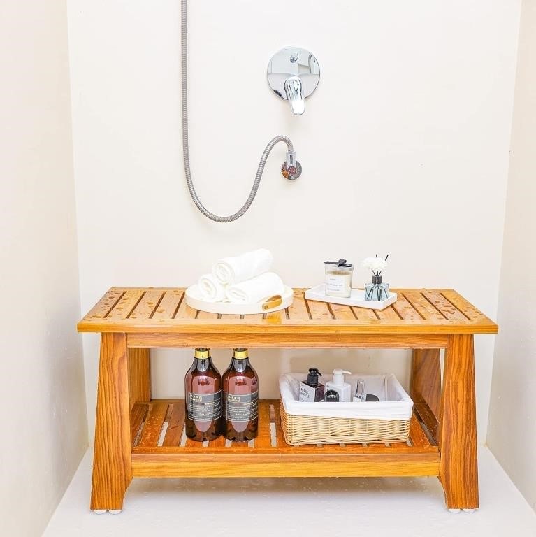 NNN 36"" Teak Shower Bench with Shelf