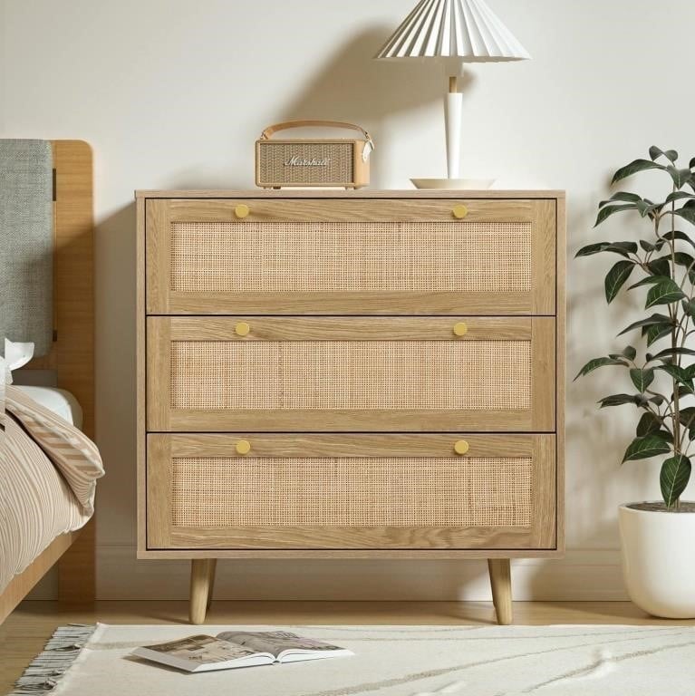 Anmytek 3 Drawer Dresser, Rustic Oak