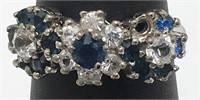 Sterling Silver Ring W Clear & Blue Stones