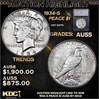 ***Auction Highlight*** 1934-s Peace Dollar 1 Grad