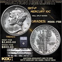 ***Auction Highlight*** 1917-p Mercury Dime 10c Gr