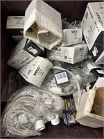 Plastic bin with track lighting connectors and