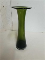 11 inch green art glass vase