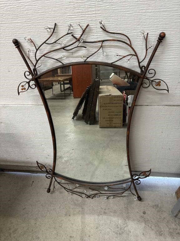 Ornate beautiful iron leaf motif wall mirror 33”