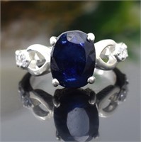 5ct Oval Cut Blue Sapphire Ring, 925 Silver US 6.5