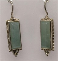 Sterling Silver Earrings W Greenish Stone