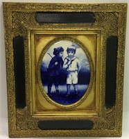 Blue Figural Tile In Gilt Frame