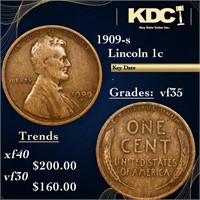 1909-s Lincoln Cent 1c Grades vf++