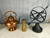 Copper Tea Pot, Brass Vase, Metal Armillary Sphere