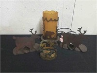 Metal bear lamp and moose candle holders