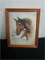 Signed and framed vintage 9x 11 in race horse by