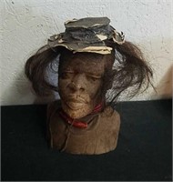 8.5 inch carved wooden bust with removable hair