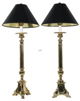 PAIR OF ELEGANT TALL BRASS CANDLESTICK LAMPS