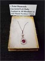 1 Point diamonds encrusted lab Ruby pendant in