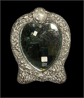 VICTORIAN STERLING SILVER HEART SHAPED MIRROR