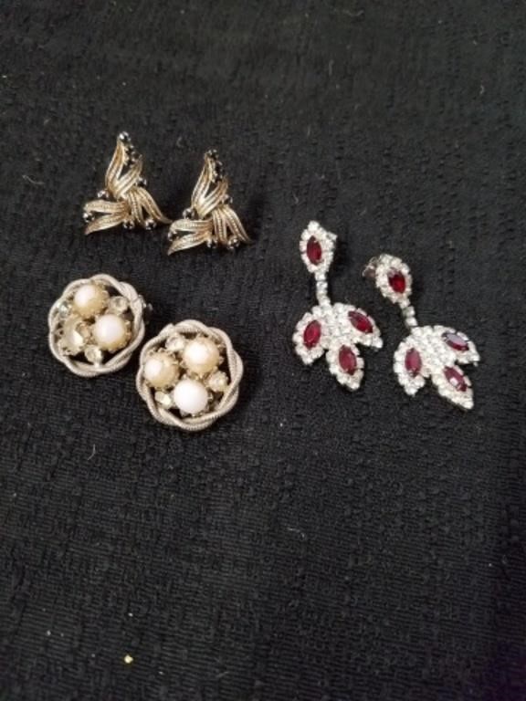Three vintage earrings one pairs clip on the