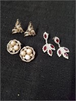Three vintage earrings one pairs clip on the