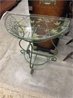 New iron half table with beveled glass and bamboo