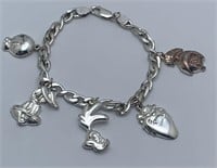 Sterling Silver  Charm Bracelet W/ Silver Charms