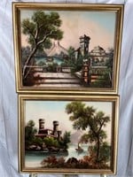 (2) Antique Japanese Reverse Paintings w/MOP