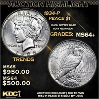 ***Auction Highlight*** 1934-p Peace Dollar 1 Grad