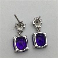 Sterling Silver Clear & Purple Stone Earrings