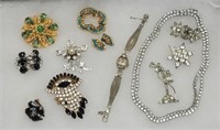 (12 pc) Rhinestone Costume Jewelry: Earrings, ...