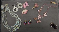 (10 pc) Pink & Clear Tones Costume Jewelry