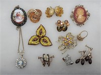 (12 pc) Vintage Costume Jewelry: Cameos, ...